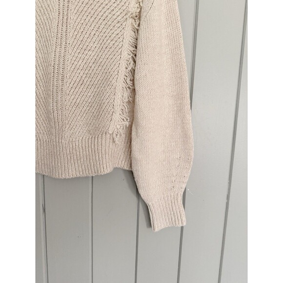 NWT Ann Taylor Fringe Ribbed Sweater L Large Ivory Mock Neck Acrylic NEW - Picture 3 of 7
